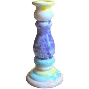 Handpainted Ceramic TAPER CANLDEHOLDER Pastel Colors Watercolor Effect 8"t x 4"w